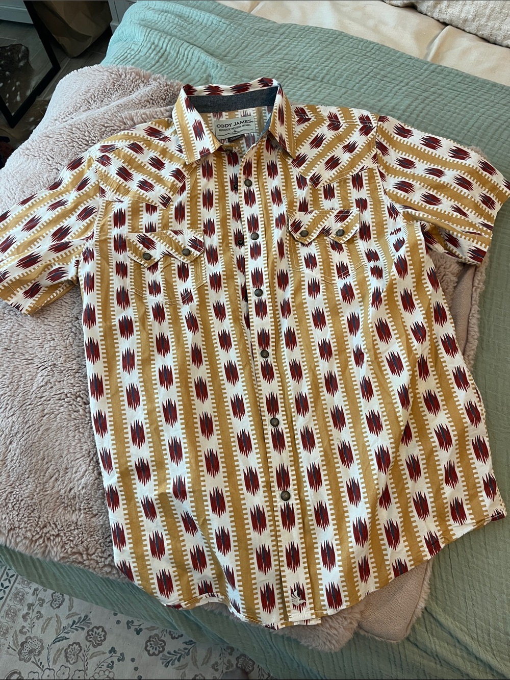 Cody James Short Sleeve Aztec Stripe Shirt - Red & Tan